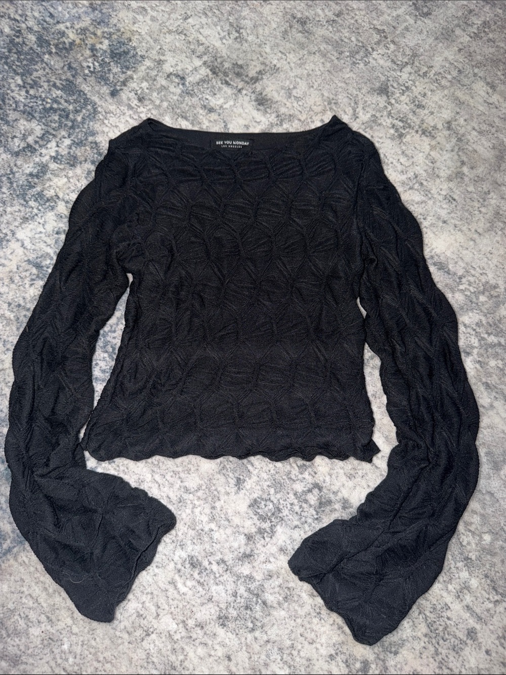 See You Monday Black Textured Knit Long Sleeve Top